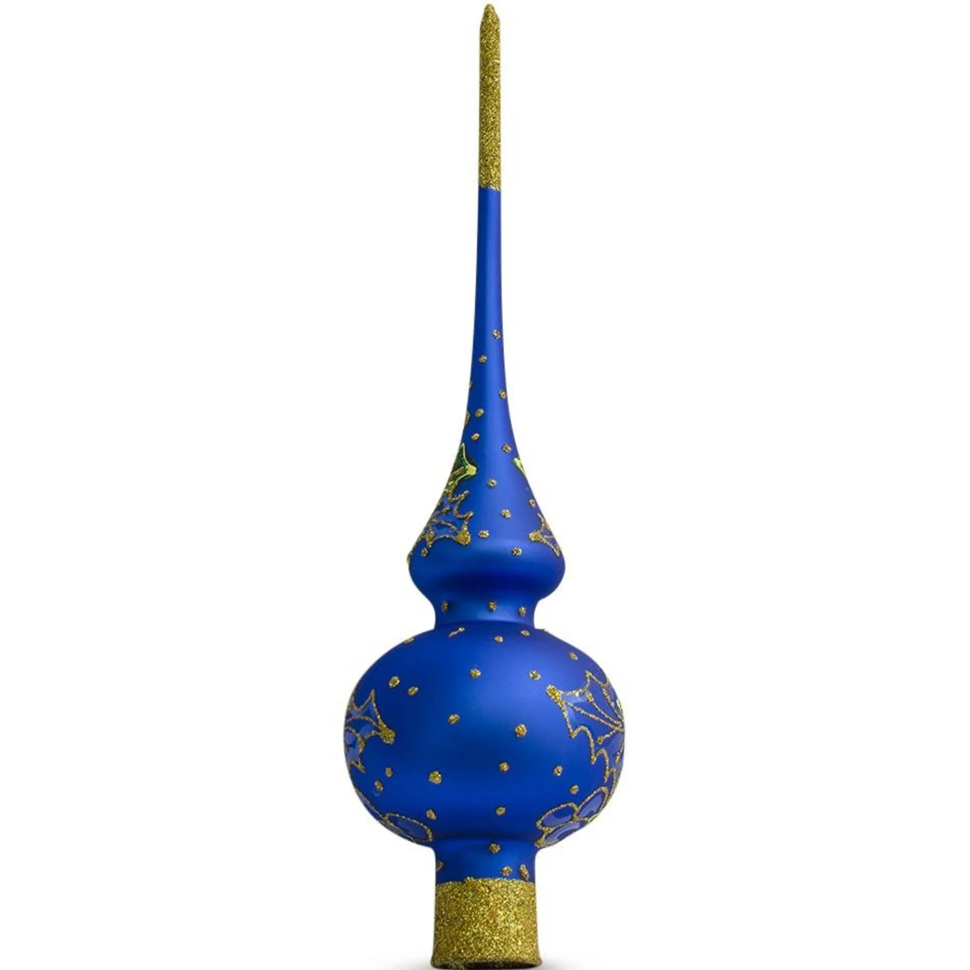 BESTPYSANKY Santa Claus-Santa Head And Mistletoe Wreath On Blue Glass Christmas Tree Topper 11 Inches
