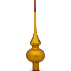 BESTPYSANKY Santa Claus-Santa Looking At Clock On Gold Glass Christmas Tree Topper 11 Inches - Bbb-283