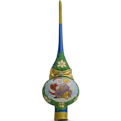 BESTPYSANKY Angels-Santa With An Angel On Blue Glass Christmas Tree Topper 11 Inches - Bbb-270-B