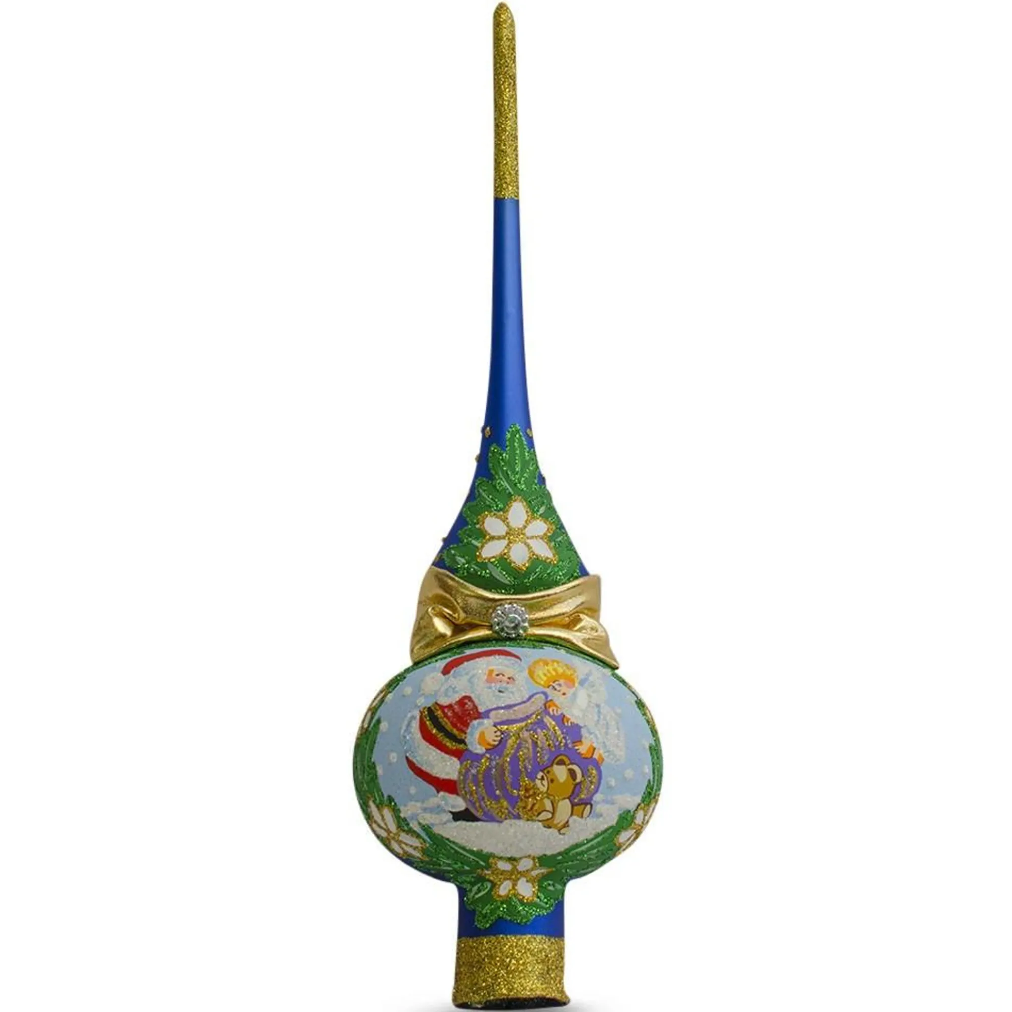BESTPYSANKY Angels-Santa With An Angel On Blue Glass Christmas Tree Topper 11 Inches - Bbb-270-B