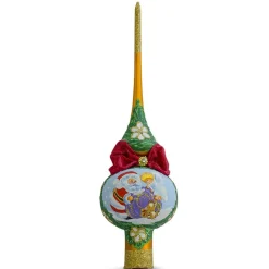 BESTPYSANKY Angels-Santa With Angel On Orange Glass Christmas Tree Topper 11 Inches