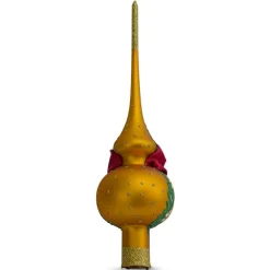 BESTPYSANKY Angels-Santa With Angel On Orange Glass Christmas Tree Topper 11 Inches