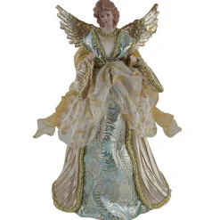 Home and Holiday Shops Finials-Santa's Workshop Aqua And Gold Angel Christmas Tree Topper 16 Inch