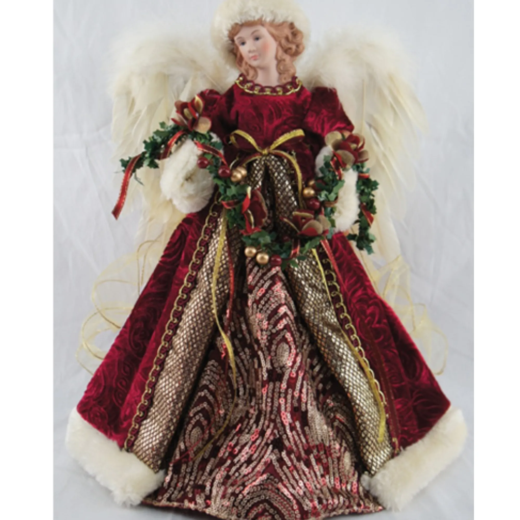 Home and Holiday Shops Finials-Santa's Workshop Burgundy And Cream Angel Christmas Tree Topper 16 Inch