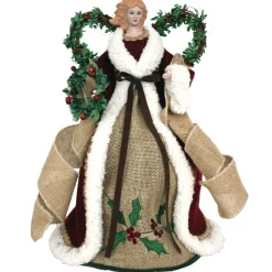 Home and Holiday Shops Finials-Santa's Workshop Country Poinsettia Angel Christmas Tree Topper 16 In Multicolor