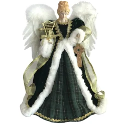 Home and Holiday Shops Finials-Santa's Workshop Green And Gold Irish Angel Christmas Tree Topper 16 Inch