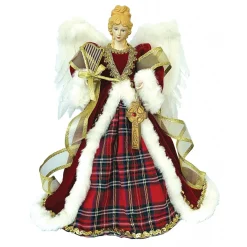 Home and Holiday Shops Finials-Santa's Workshop Red Plaid Angel Christmas Tree Topper 16 Inch