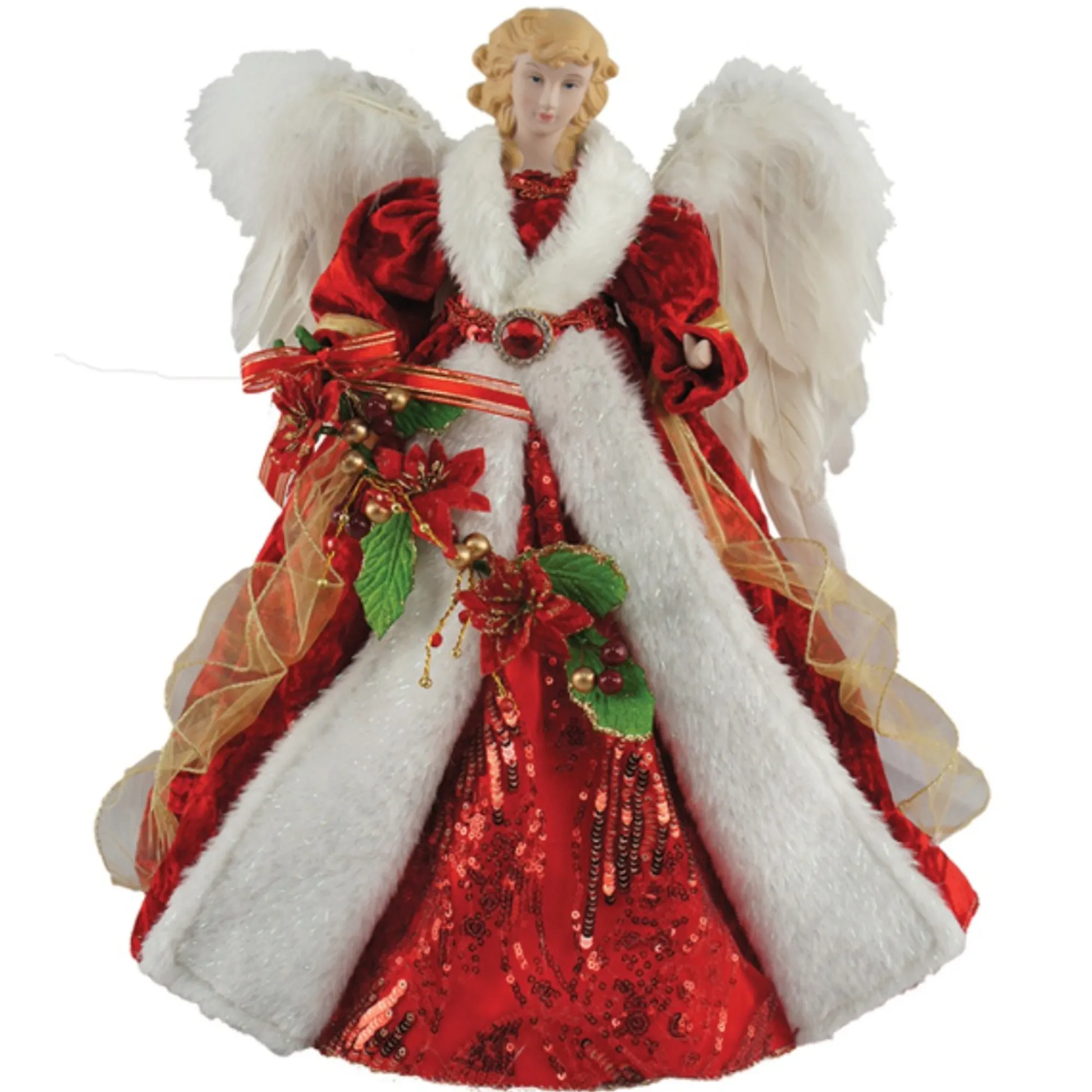 Home and Holiday Shops Finials-Santa's Workshop Red Poinsettia Angel Christmas Tree Topper 16 Inch