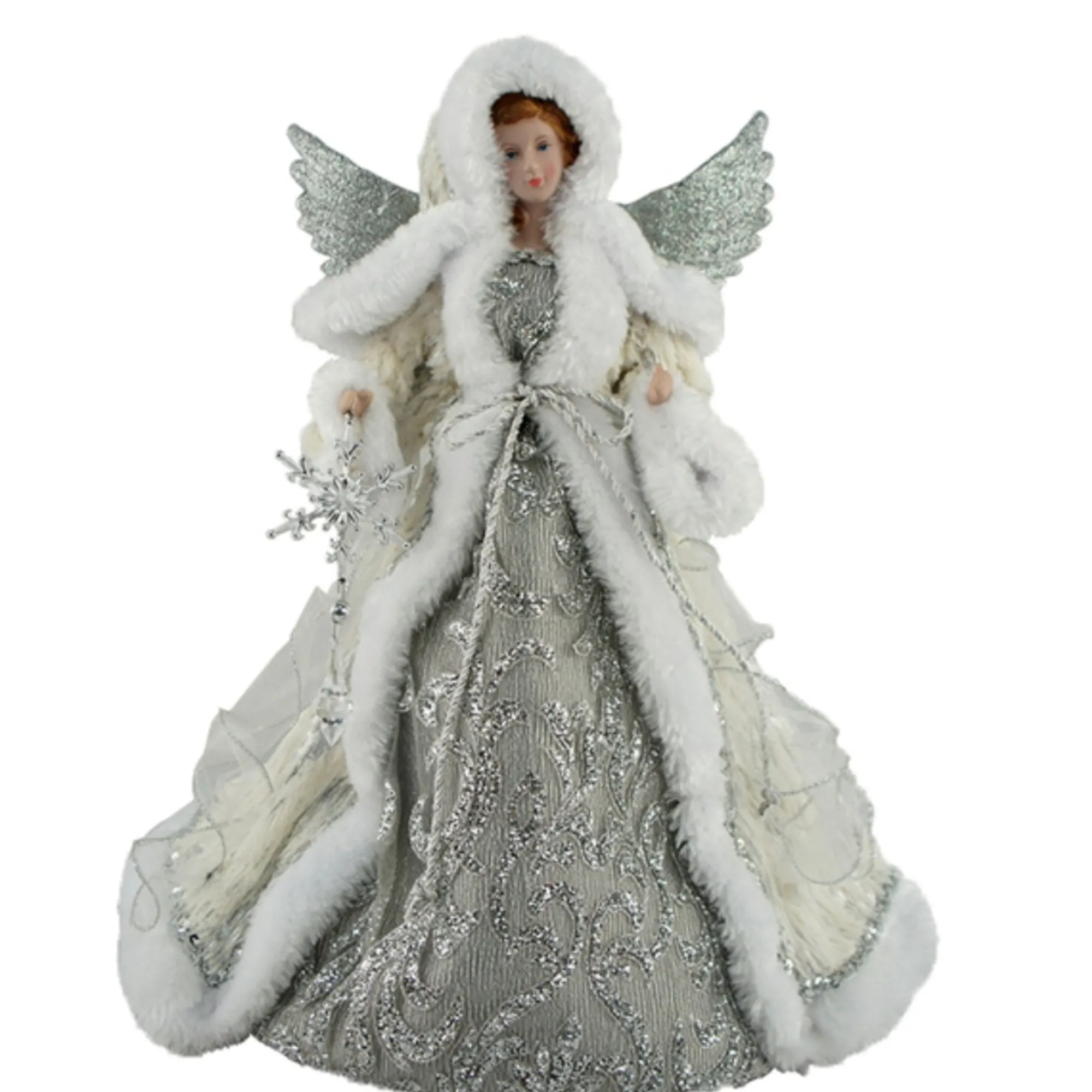 Home and Holiday Shops Finials-Santa's Workshop Silver Snowfall Angel Christmas Tree Topper 16 Inch
