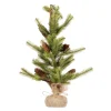 Melrose Unlit-Set Of 2 Artificial Christmas Pine Trees With Burlap Base, Unlit 24"