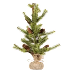Melrose Unlit-Set Of 2 Artificial Christmas Pine Trees With Burlap Base, Unlit 24"