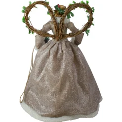 Roman Angels-Set Of 2 Beige And Red Holly Floral Dress Angel Christmas Tree Toppers 17