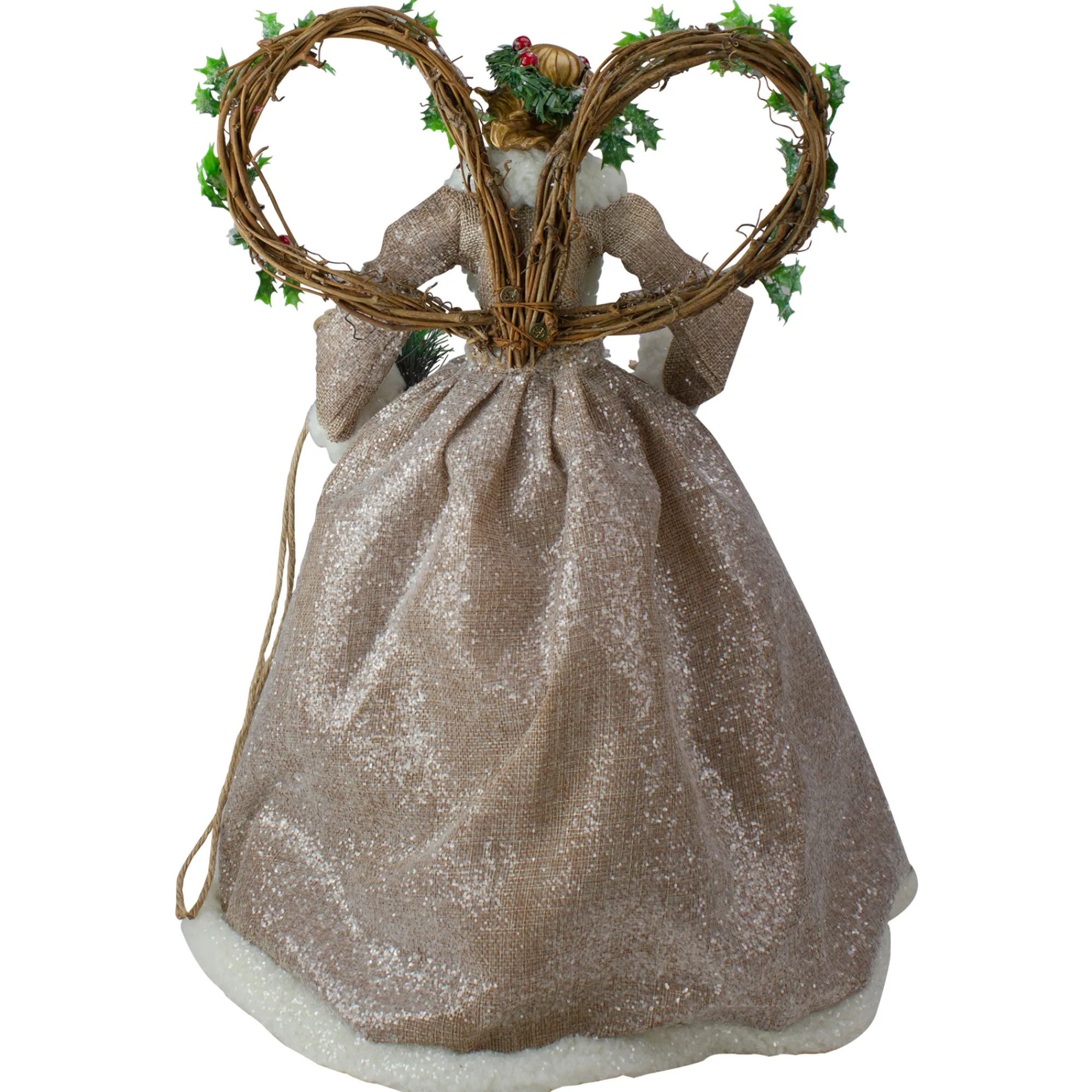 Roman Angels-Set Of 2 Beige And Red Holly Floral Dress Angel Christmas Tree Toppers 17"