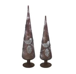 Melrose Finials-Set Of 2 Brown And Silver Weathered Bird Pine Cone Glass Finial Christmas Tree Toppers 18"