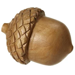 Diva At Home Real Tree Stands-Set Of 4 Brown Small Wooden Rustic Style Finished Carved Acorn Decor 3"