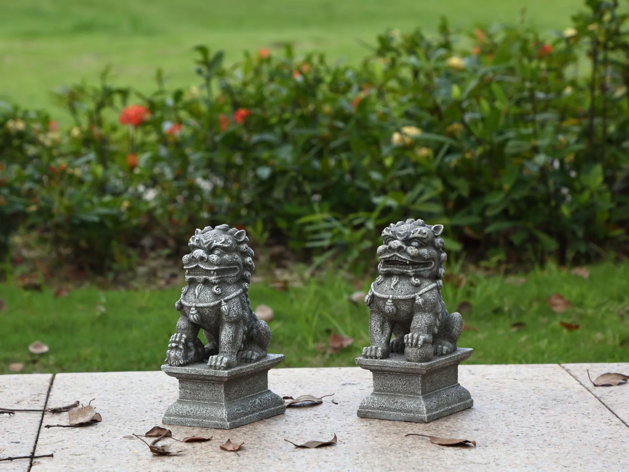 Hi-Line Gifts Finials-Set Of 2 Gray Ancient Imperial Guardian Foo Dogs Figurine Statue 8"
