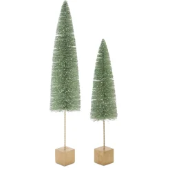 Contemporary Home Living Unlit-Set Of 6 Green Plastic Tree With Brown Wood Base (2 Asst) 18"