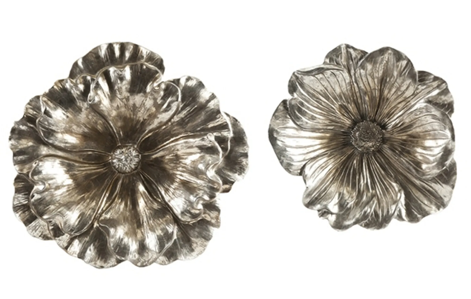 CC Home Furnishings Finials-Set Of 2 Large Dramatic Sculpted Silver Flower Table Top Decorations 21.75"