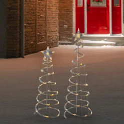 Northlight Spiral-Set Of 2 Led Lighted Warm White Outdoor Spiral Christmas Cone Trees 3', 4'