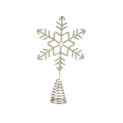 Contemporary Home Living Snowflake-Set Of 6 Lighted Led Bead Snowflake Christmas Tree Topper - White Lights, 11"