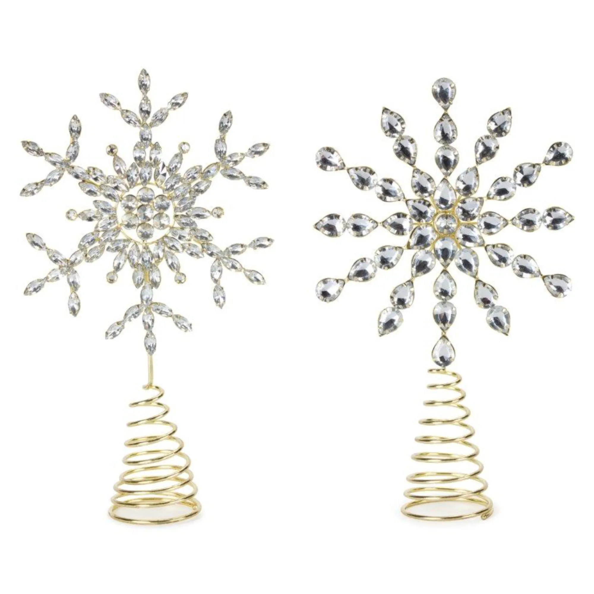 Contemporary Home Living Snowflake-Set Of 12 Lighted Led Contemporary Jeweled Snowflake Christmas Tree Toppers - White Lights, 10.5"