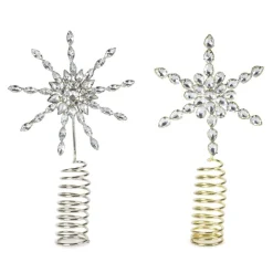 Contemporary Home Living Snowflake-Set Of 12 Lighted Led Contemporary Jeweled Snowflake Christmas Tree Toppers - White Lights, 8.5"