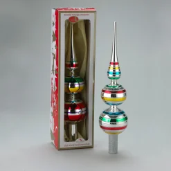 KSA Finials-Set Of 6 Retro Color-Striped Glass Finial Christmas Tree Toppers 13"