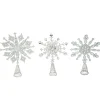Contemporary Home Living Stars-Set Of 3 Silver Christmas Glitter Snowflake Tree Topper 15"