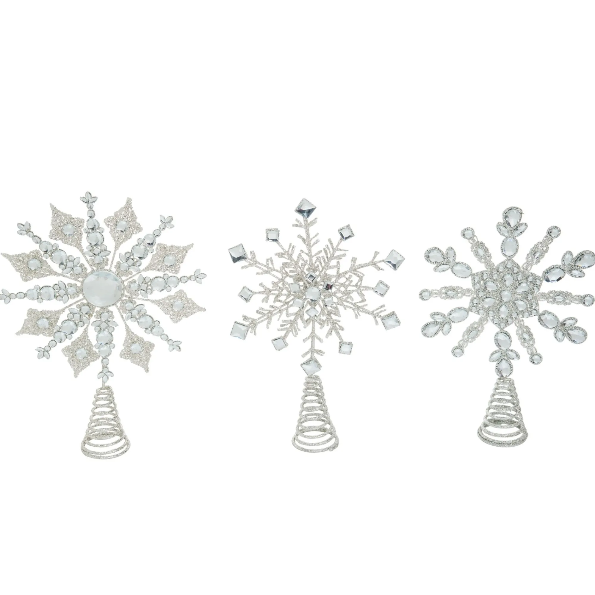 Contemporary Home Living Stars-Set Of 3 Silver Christmas Glitter Snowflake Tree Topper 15"