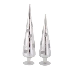 Melrose Finials-Set Of 2 Silver Pine Cone Glass Finial Christmas Tree Toppers 17.75"