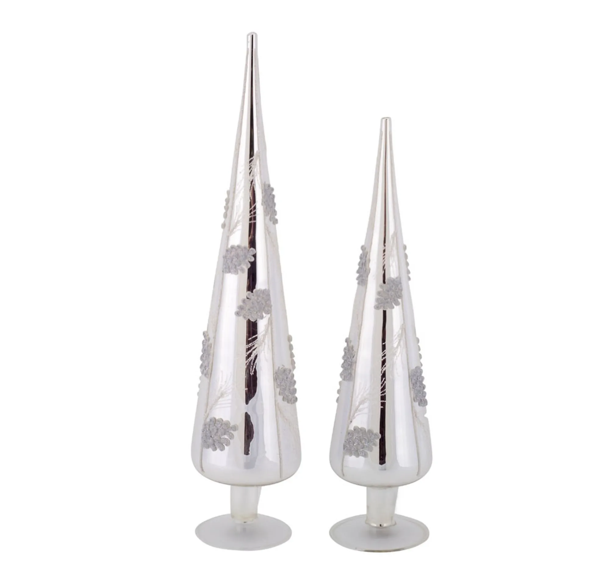 Melrose Finials-Set Of 2 Silver Pine Cone Glass Finial Christmas Tree Toppers 17.75"