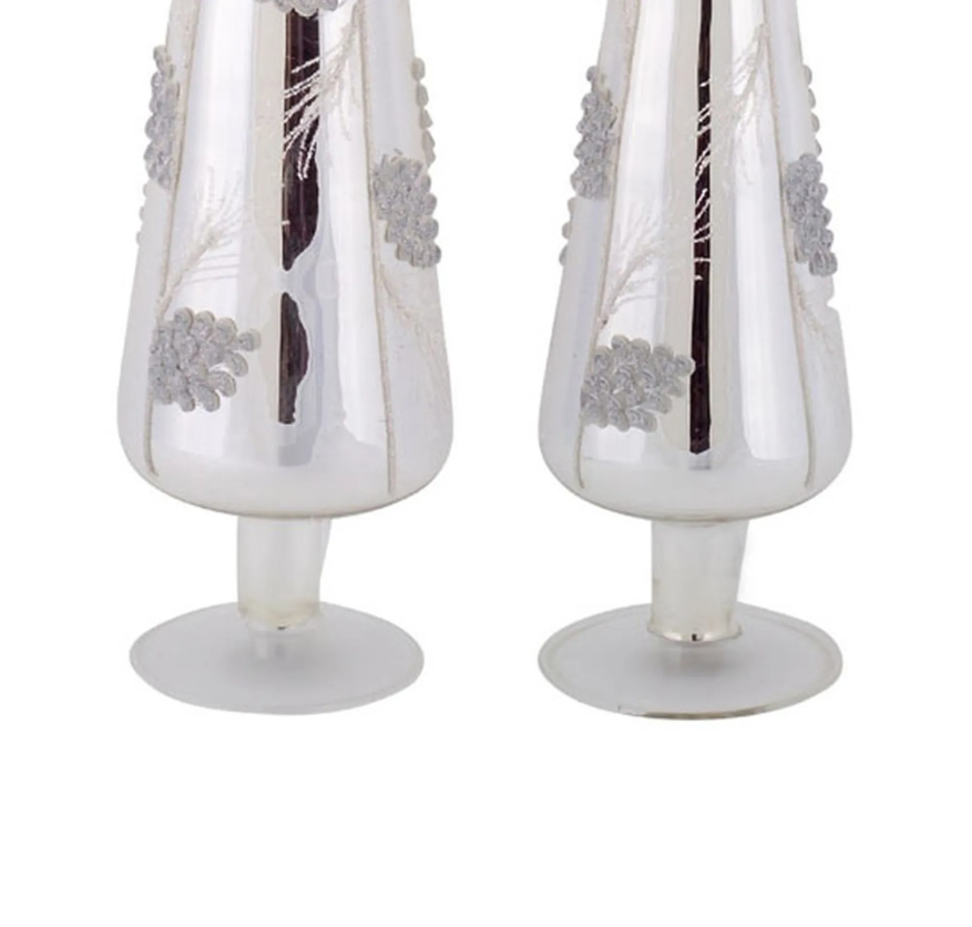 Melrose Finials-Set Of 2 Silver Pine Cone Glass Finial Christmas Tree Toppers 17.75"