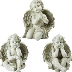 Northlight Finials-Set Of 3 Sitting Cherub Angel Decorative Outdoor Garden Statues 11"