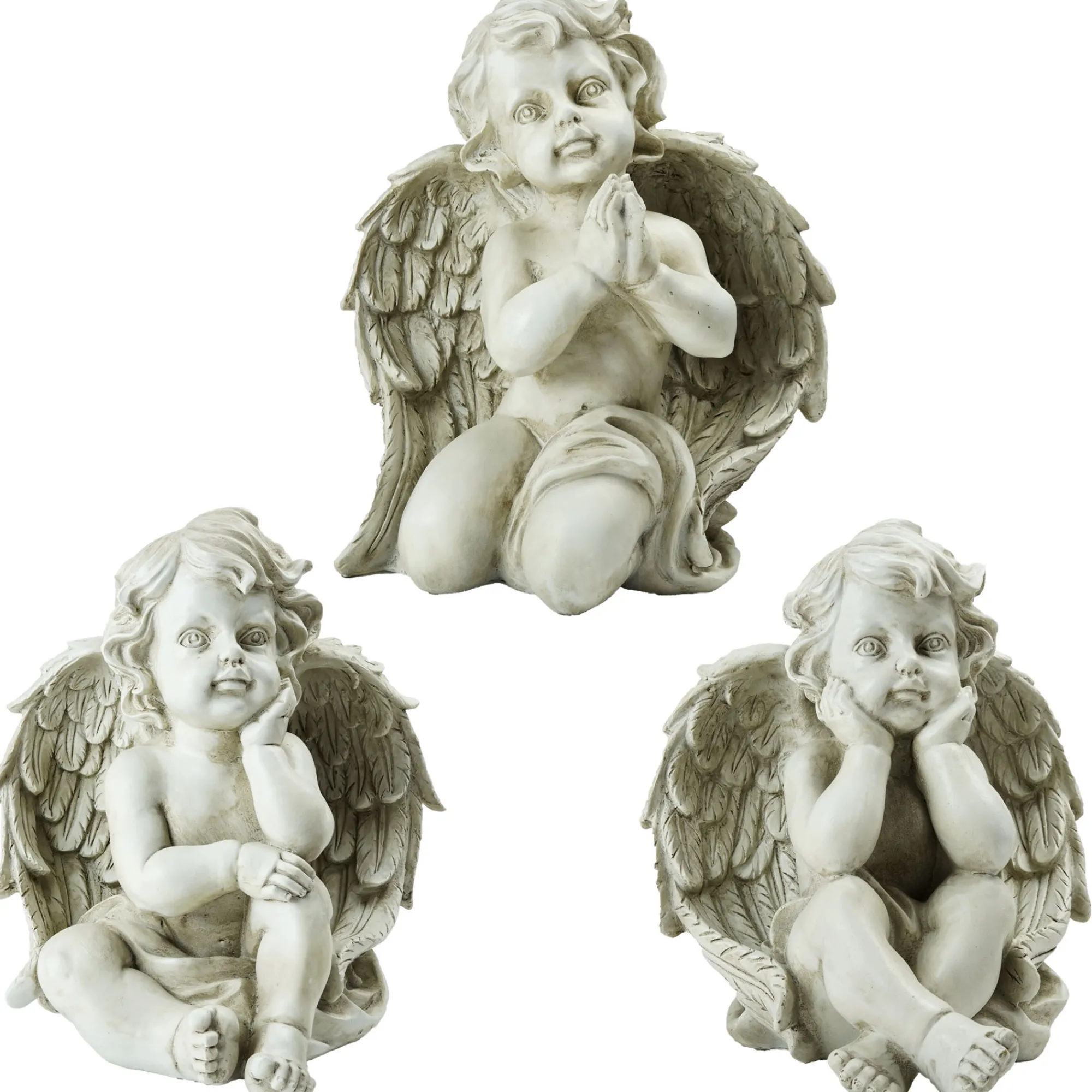Northlight Finials-Set Of 3 Sitting Cherub Angel Decorative Outdoor Garden Statues 11"