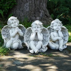 Northlight Finials-Set Of 3 Sitting Cherub Angel Decorative Outdoor Garden Statues 11"