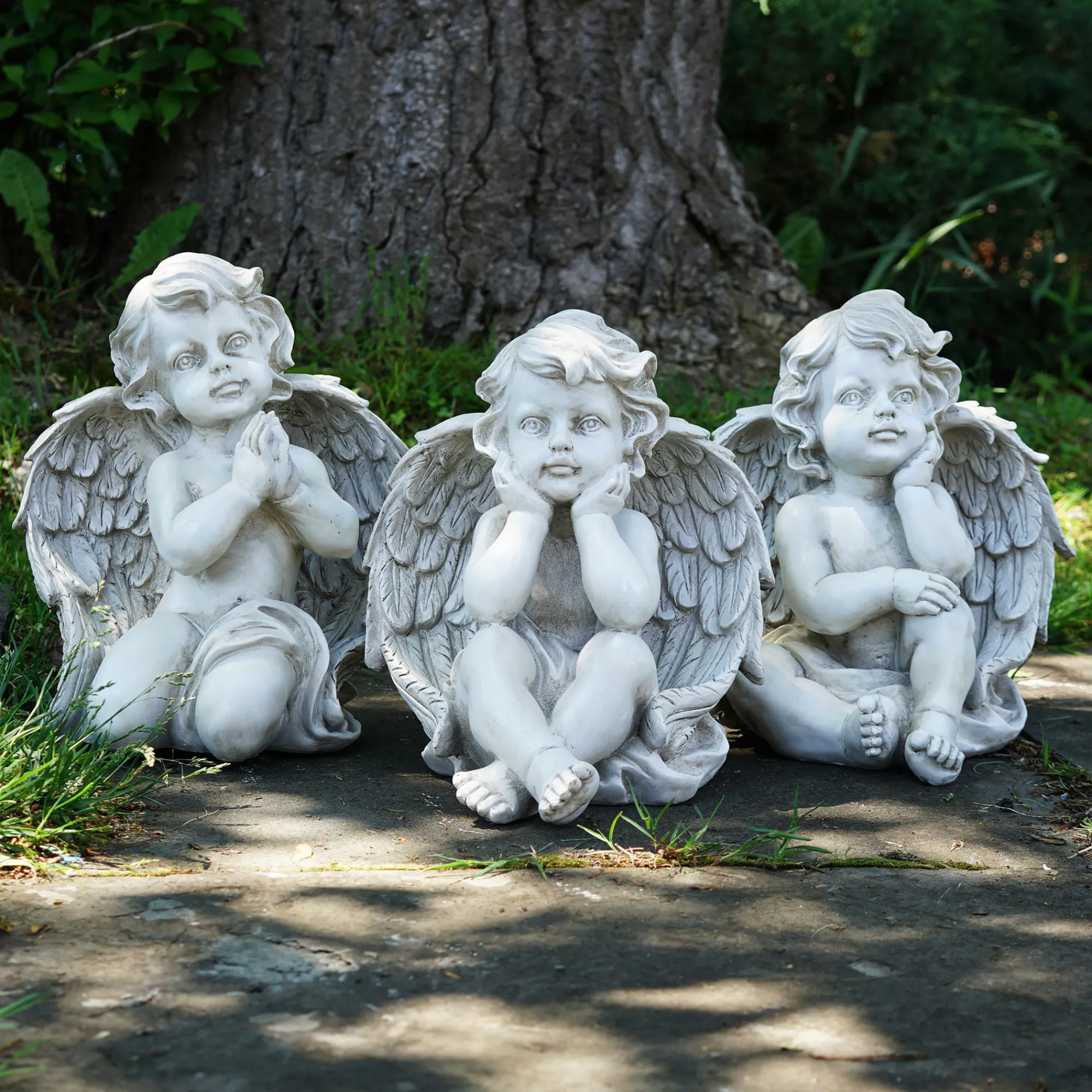 Northlight Finials-Set Of 3 Sitting Cherub Angel Decorative Outdoor Garden Statues 11"