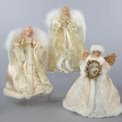 CC Christmas Decor Angels-Set Of 6 White And Gold Angel Christmas Tree Toppers 12"