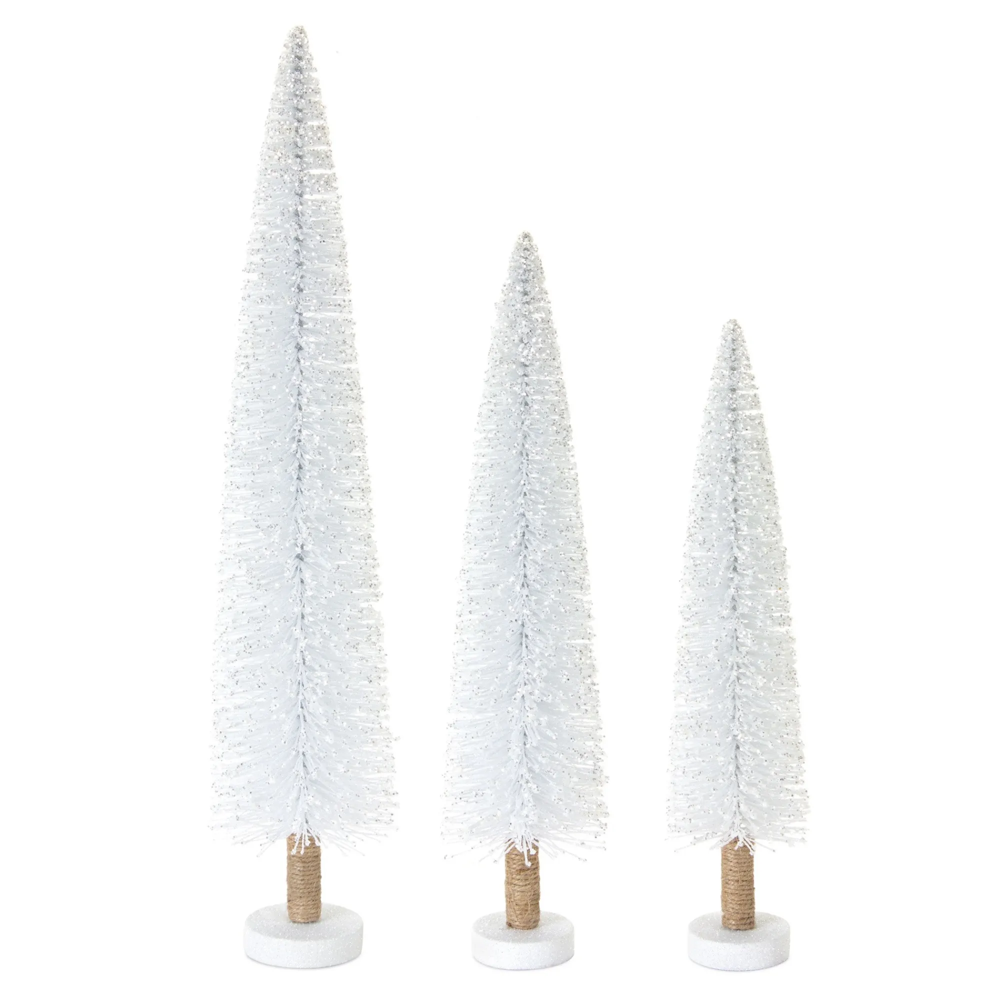 Contemporary Home Living Unlit-Set Of 2 White Plastic Tree With Silver Glitters (3 Asst) 20"