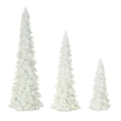 Contemporary Home Living Unlit-Set Of 3 White Resin Tall Decorative Christmas Snow Tree, 11.5"