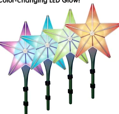 BlissLights Stars-Shining Star Christmas Tree Topper - Multicolored Led Light Show, Indoor Holiday Projector Lighting (Silver Trim, Green Stars)
