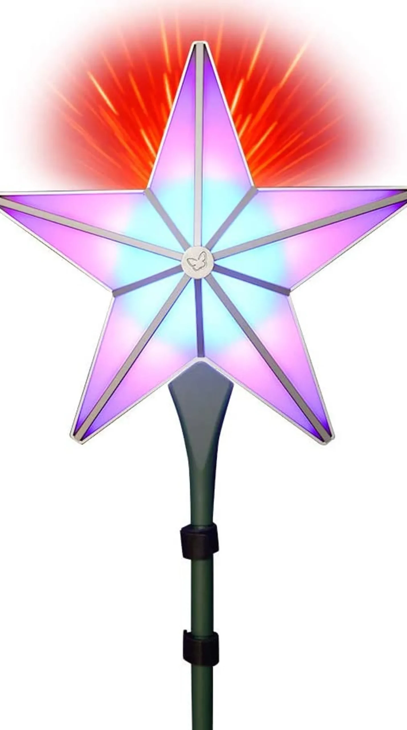 BlissLights Stars-Shining Star Christmas Tree Topper - Multicolored Led Light Show, Indoor Holiday Projector Lighting (Silver Trim, Red Stars)