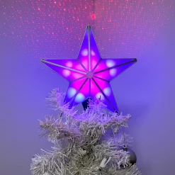 BlissLights Stars-Shining Star Christmas Tree Topper - Multicolored Led Light Show, Indoor Holiday Projector Lighting (Silver Trim, Red Stars)