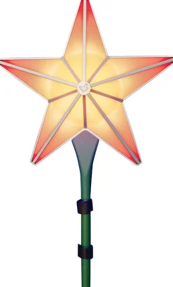BlissLights Stars-Shining Star Christmas Tree Topper - Multicolored Led Light Show, Indoor Holiday Projector Lighting (Gold Trim, Red Stars)