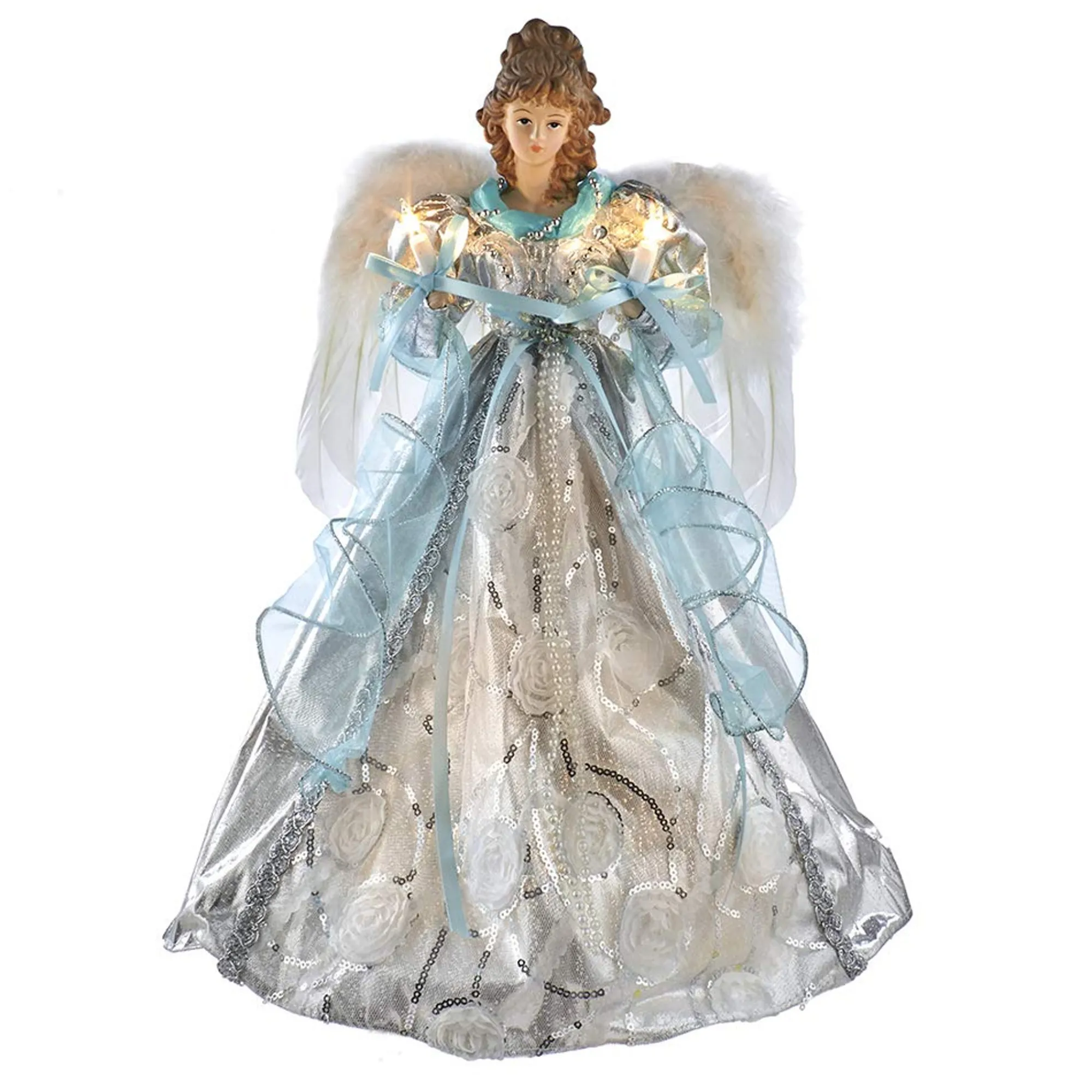 Kurt Adler Finials-Silver And Blue Angel Christmas Tree Topper 16 Inch New