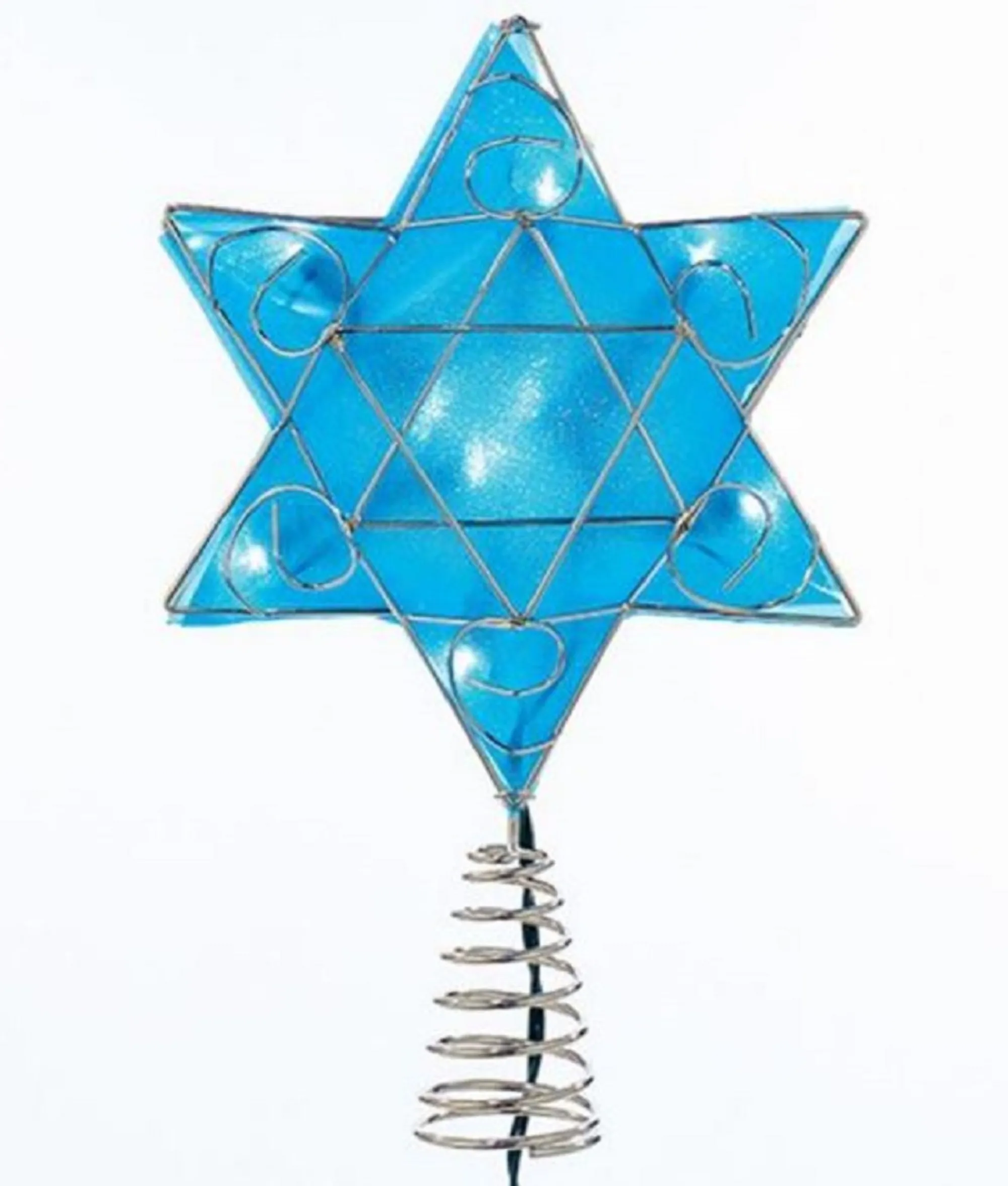 Kurt Adler Finials-Silver And Blue Shimmer Star Of David Light Up Jewish Tree Topper Hanukkah