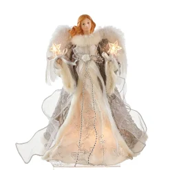 Home and Holiday Shops Finials-Silver And Grey Angel Christmas Tree Topper 14 Inch Ul2223 New