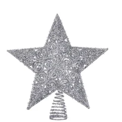 Kurt Adler Finials-Silver Glitter 5 Point Star Christmas Tree Topper Decoration 12 Inch H9595 New
