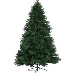 Sunnydaze Decor Unlit-Sunnydaze Indoor Artificial Unlit Majestic Pine Full Christmas Tree With Metal Stand And Hinged Branches - 8' - Green