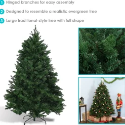 Sunnydaze Decor Unlit-Sunnydaze Indoor Artificial Unlit Majestic Pine Full Christmas Tree With Metal Stand And Hinged Branches - 8' - Green