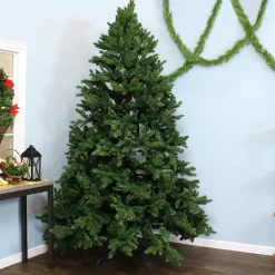 Sunnydaze Decor Unlit-Sunnydaze Indoor Artificial Unlit Majestic Pine Full Christmas Tree With Metal Stand And Hinged Branches - 8' - Green